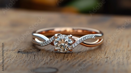 Obraz na płótnie Twisted band engagement ring with interlocked platinum and rose gold w salonie
