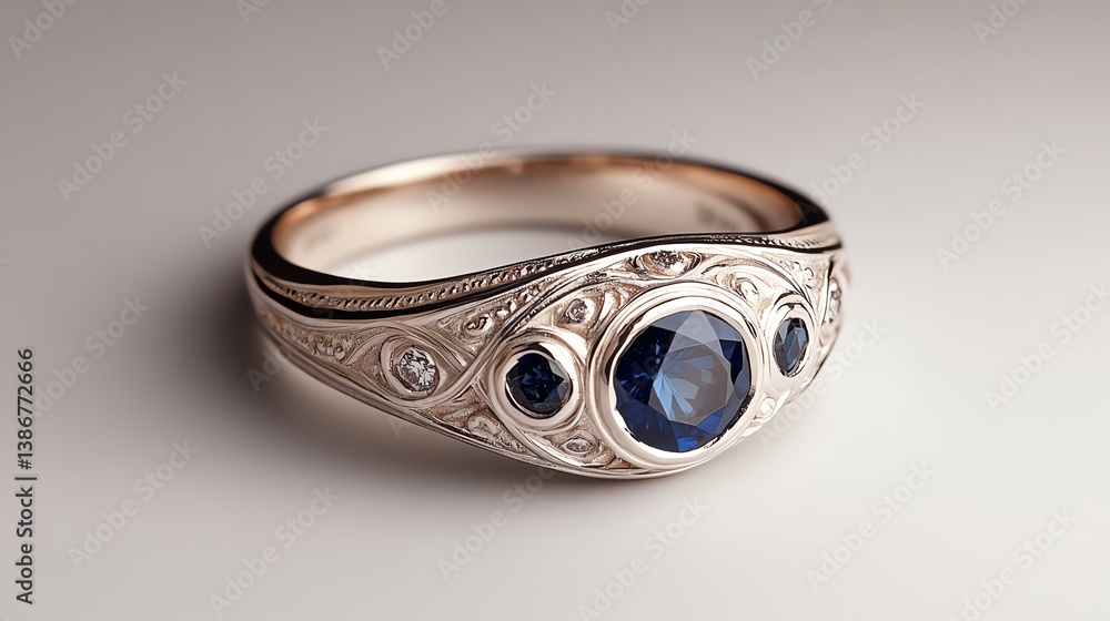 Vintageinspired ring with intricate filigree and sapphire accents