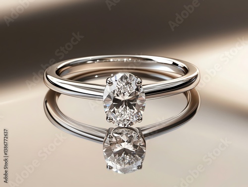 Obraz na płótnie Unique oval diamond ring floating above a mirrorlike surface w salonie
