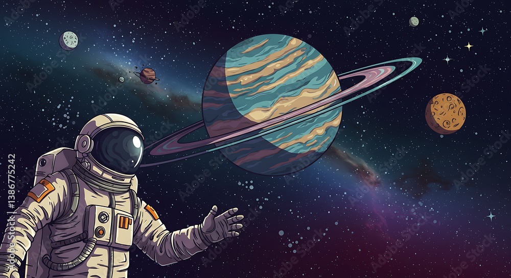 Fototapeta premium Cosmic Encounter: A Retro Spacefaring Adventure AI Generated