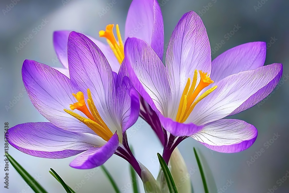Fototapeta premium Vibrant Purple Crocus Flowers Blooming in Delicate Spring Scene