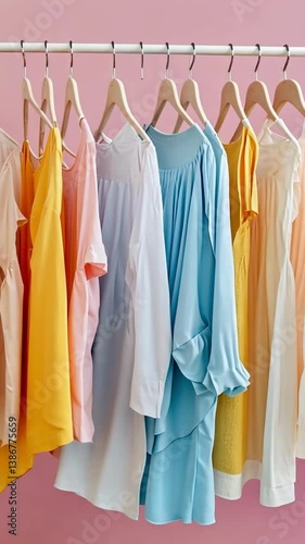 Wallpaper Mural Colorful collection of summer dresses displayed on rack against pink background Torontodigital.ca