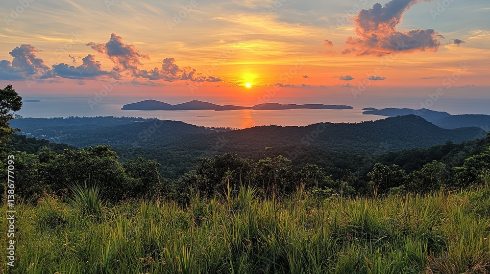 Breathtaking sunset view over the Andaman Sea from Windmill View Point, Phuket. Breathtaking sunset view over the Andaman Sea from Windmill View Point, Phuket.