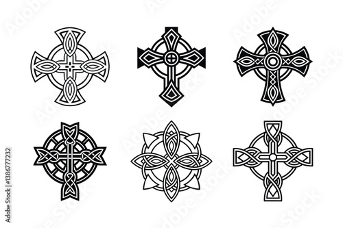 Celtic cross set with knot vector pattern symbol illustration decoration design