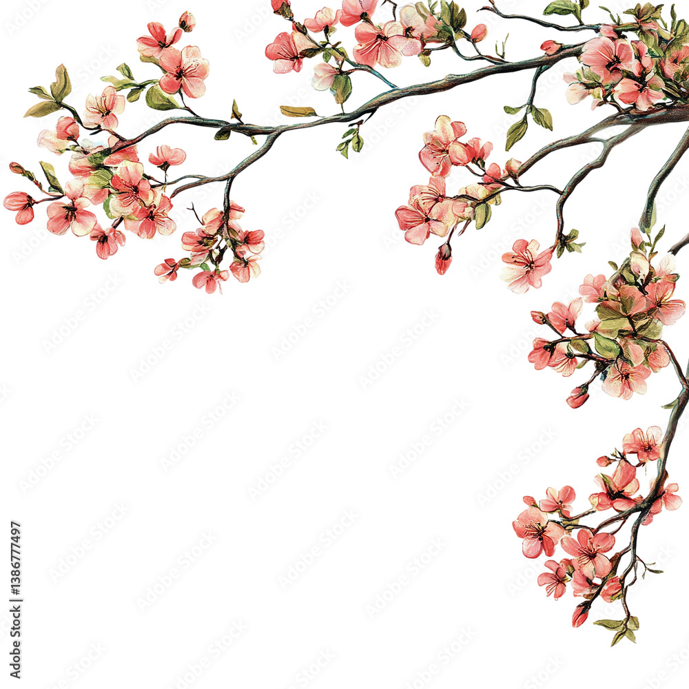Fototapeta premium Tree branch flower Photo Overlays, Summer spring painted frames, Photo art, png isolated on white background