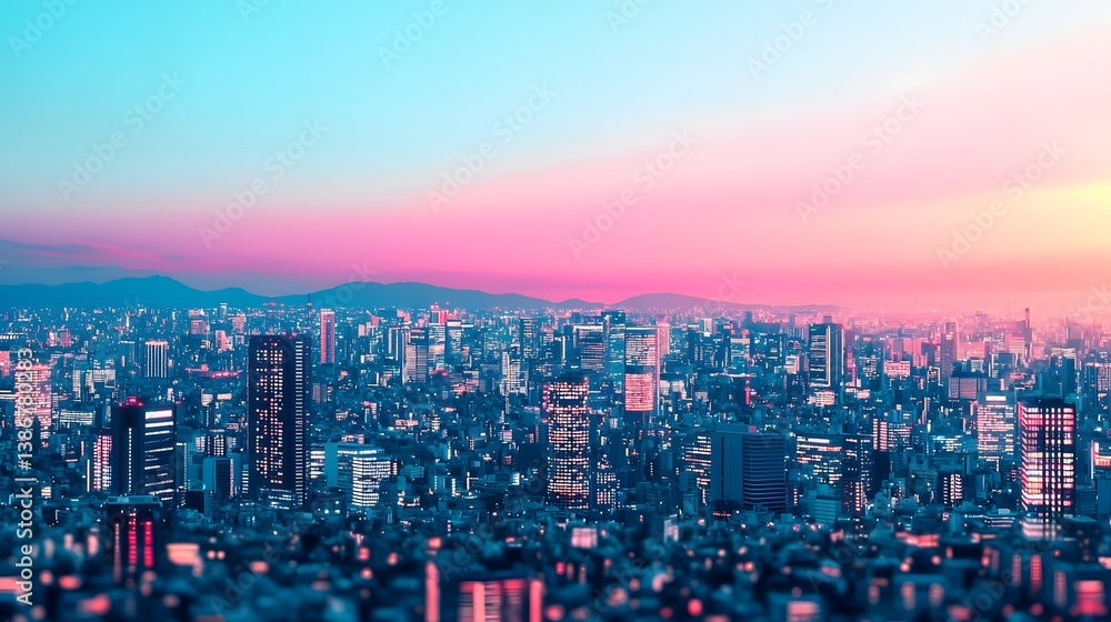 Fototapeta premium Vibrant urban skyline at sunset
