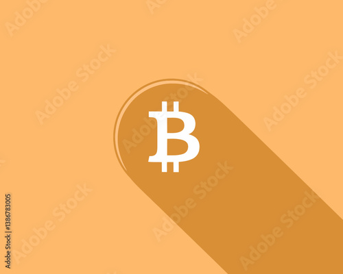 Bitcoin Icon with Long Shadow on Orange Background: Cryptocurrency Concept
