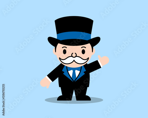 Cartoon Businessman with Top Hat & Mustache Icon Illustration