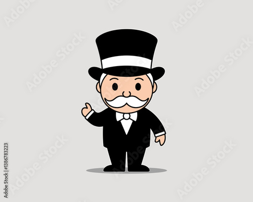 Cartoon Businessman Character Wearing Top Hat with Thumb Up Gesture