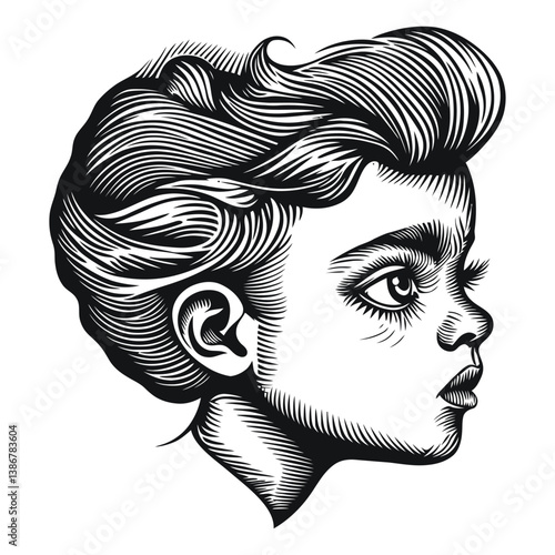 Vintage Engraved Portrait of a Young Woman in Profile View