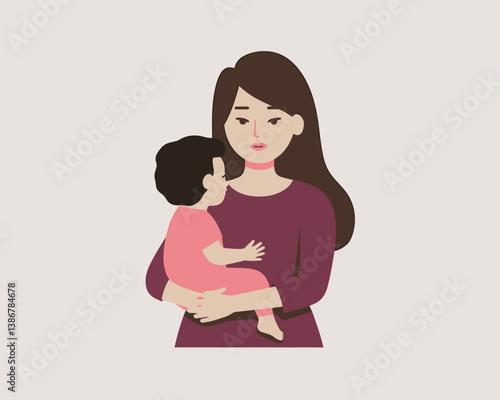 Mother holding baby in her arms, parenting and childhood concept