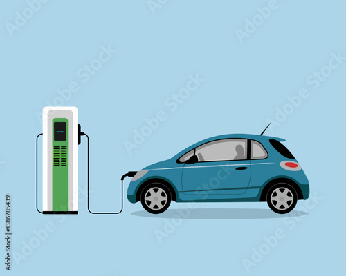 Electric Car Charging at Station - Clean Energy Vehicle Illustration