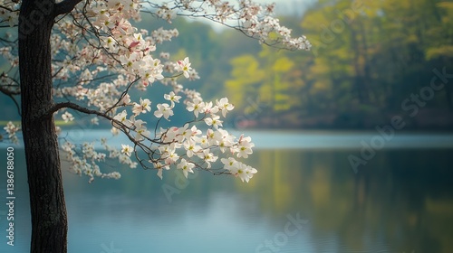 Dogwood Blossoms by the Lake