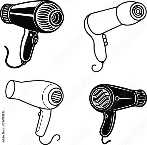 beautiful black hair dryer vector silhouette art this is an editable and printable vector eps file
