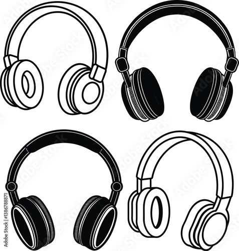 beautiful black  headphones vector silhouette art this is an editable and printable vector eps file
