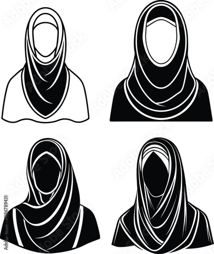 beautiful black hijab style vector silhouette art this is an editable and printable vector eps file
