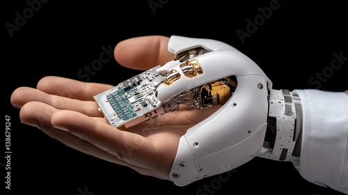 Obraz na płótnie A 3Dprinted robotic arm holding a microchip w salonie