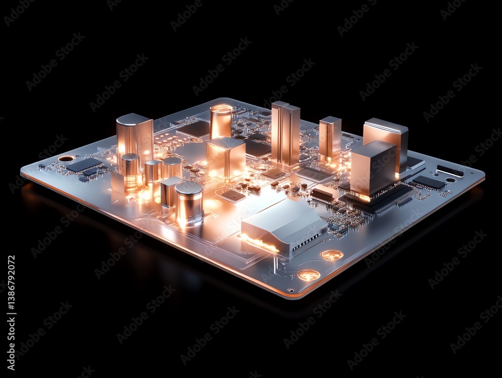 A computer chip designed to look like a futuristic city