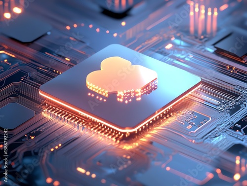 A computer chip floating in a cloud of data streams