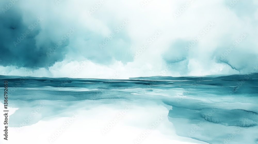 Obraz premium Teal Seascape Abstract Watercolor Landscape