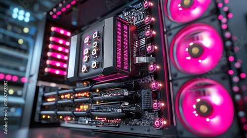 A custombuilt gaming rig with intricate liquid cooling tubes