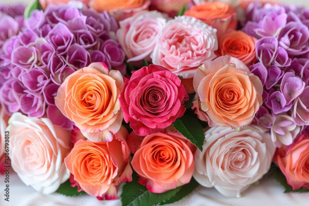 Naklejka premium a Bouquet of Roses, Peonies, and Hydrangeas with Rich, Vibrant Colors