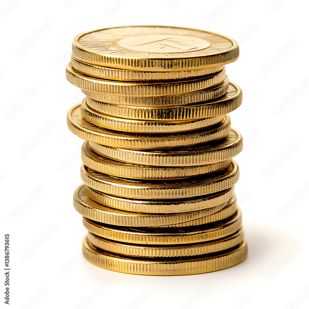 stack of golden coins isolated on white background, bitcoin background, generative ai stack of golden coins isolated on white background, bitcoin background, generative ai
