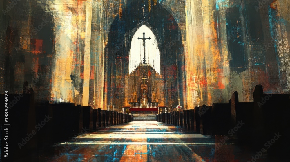 Fototapeta premium catholic church view from inside Generative AI illustration