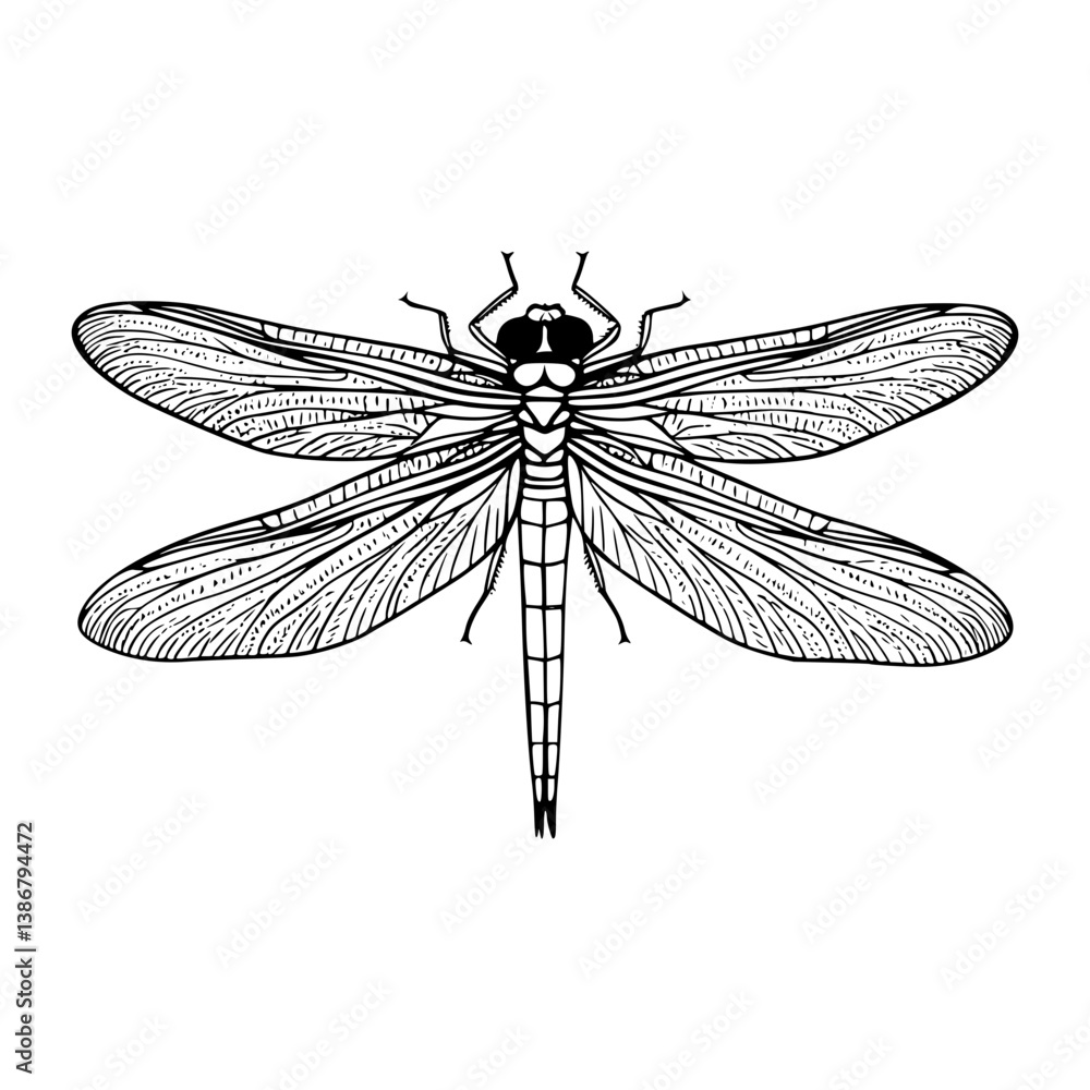 Dragonfly Illustration - Black & White Vector Dragonfly Illustration - Black & White Vector