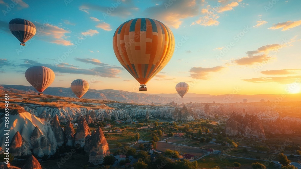 Obraz premium Colorful Hot Air Balloons Soaring Over Cappadocia at Sunrise
