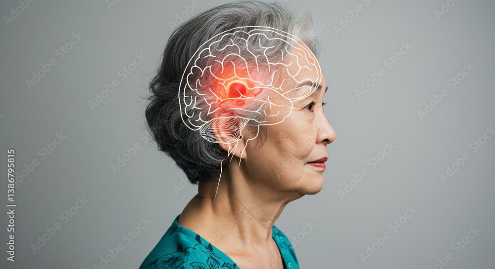 Elderly Woman with Brain Scan Overlay Showing Cerebellum Inflammation, Healthcare, Medical, Neurology Concept Elderly Woman with Brain Scan Overlay Showing Cerebellum Inflammation, Healthcare, Medical, Neurology Concept
