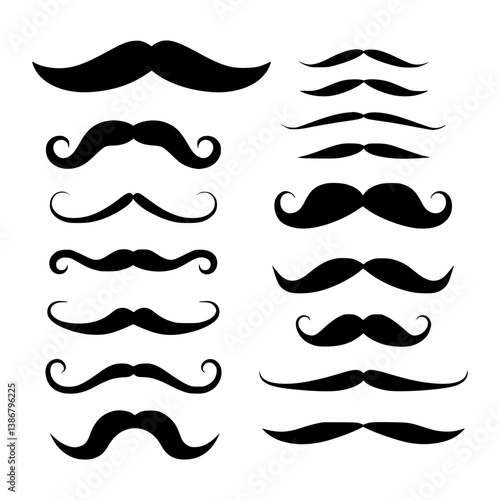Set of Black Moustaches - Vector Illustration