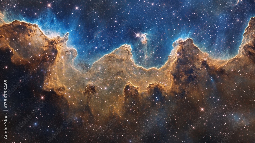Fototapeta premium Cosmic Cliffs Nebulous Gold and Azure Landscape