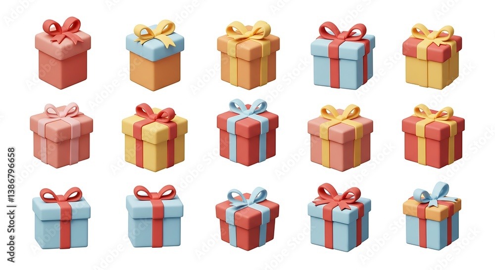 Obraz premium Colorful 3D Rendered Gift Boxes: A Collection of Festive Designs AI Generated