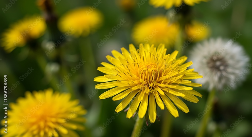 Golden Dandelion Bloom: Nature's Burst of Yellow AI Generated Golden Dandelion Bloom: Nature's Burst of Yellow AI Generated