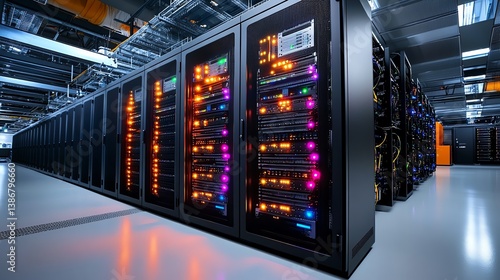 A server rack glowing with LED indicators in a hightech data center