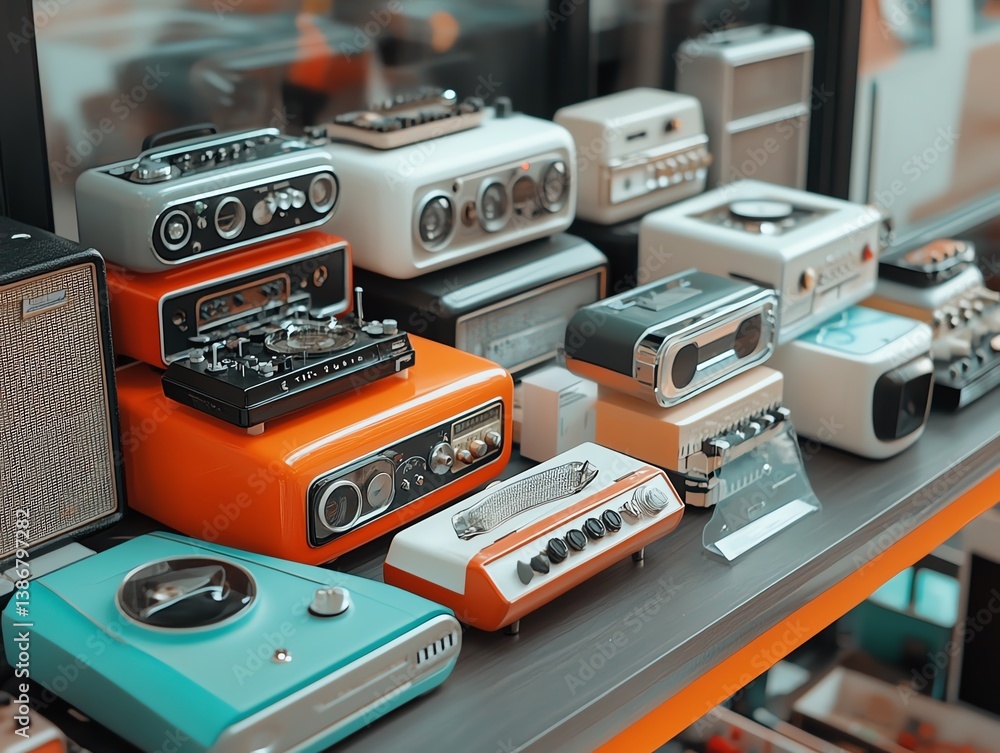 A tech enthusiasts desktop with collectibles and gadgets