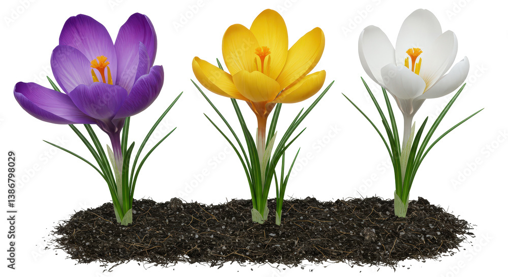 Crocus flowers in soil png isolated on transparent background Crocus flowers in soil png isolated on transparent background