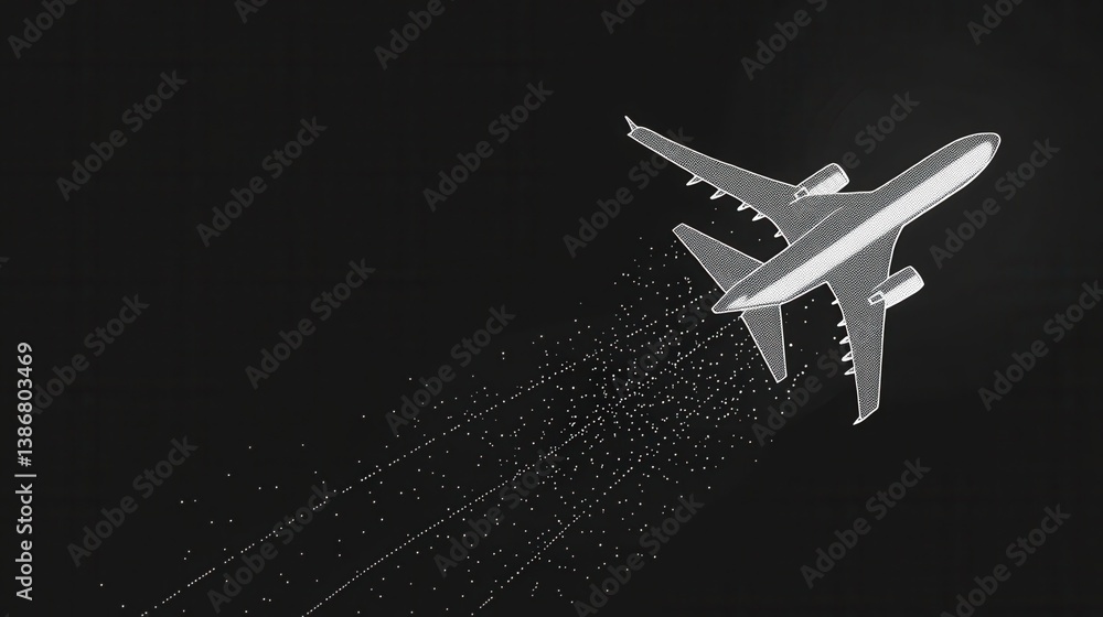 Airline Travel Journey: A minimalist illustration of an airplane in flight, leaving a trail of dotted line and pinpoints, representing travel and journey. It is a graphic. illustration Airline Travel Journey: A minimalist illustration of an airplane in flight, leaving a trail of dotted line and pinpoints, representing travel and journey. It is a graphic. illustration