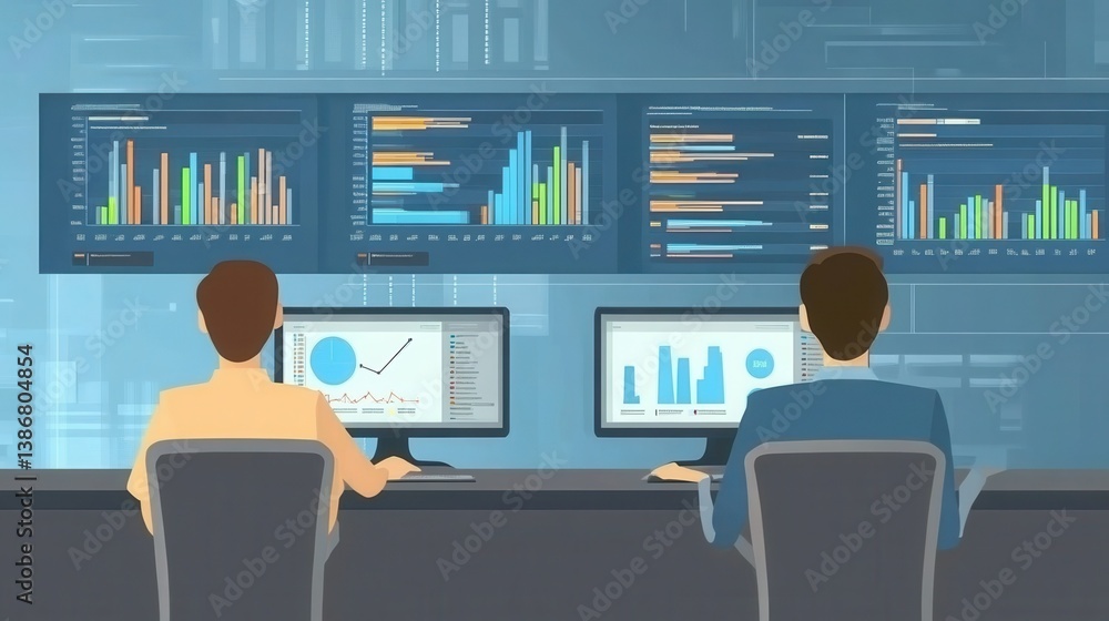 business team analytics and monitoring on web report dashboard monitor concept. illustration business team analytics and monitoring on web report dashboard monitor concept. illustration