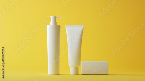 Wallpaper Mural White cosmetic products on yellow background Torontodigital.ca