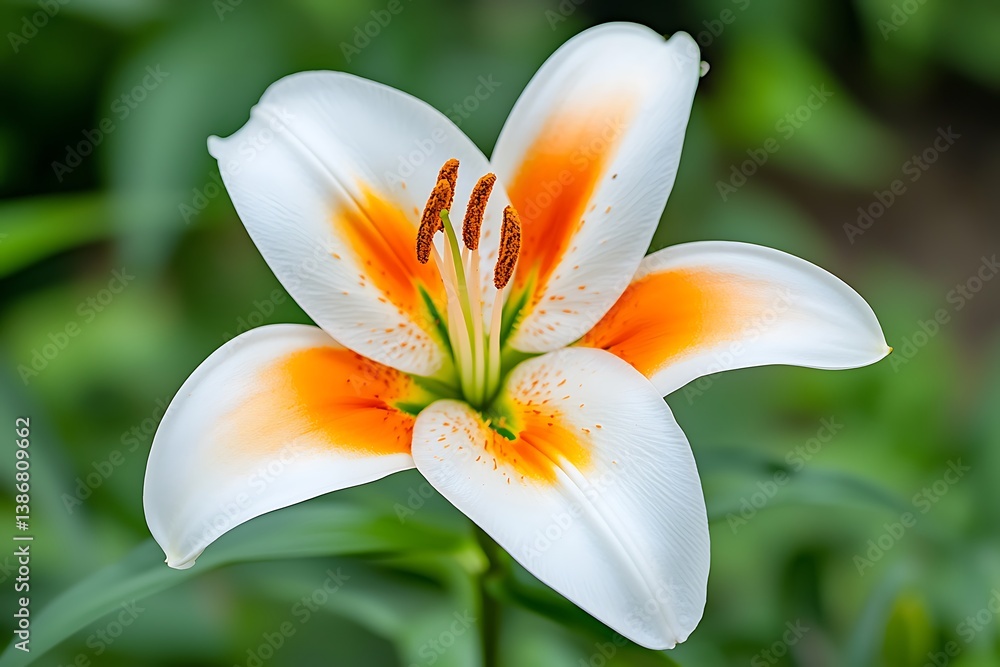 Fototapeta premium Elegant White Lily with Vibrant Orange Highlights in Bloom