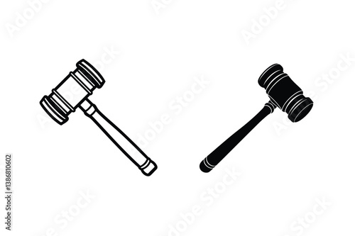 Gavel Outline And Silhouette Illustration Depicting Law And Justice In Vector Format