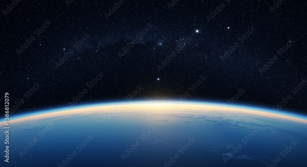 Fototapeta premium Cosmic Dawn: Earthrise Panorama AI Generated