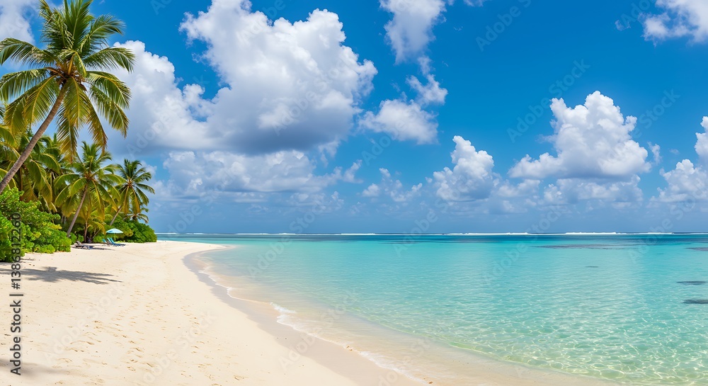 Fototapeta premium Tropical Paradise: Azure Waters & Palm Trees AI Generated