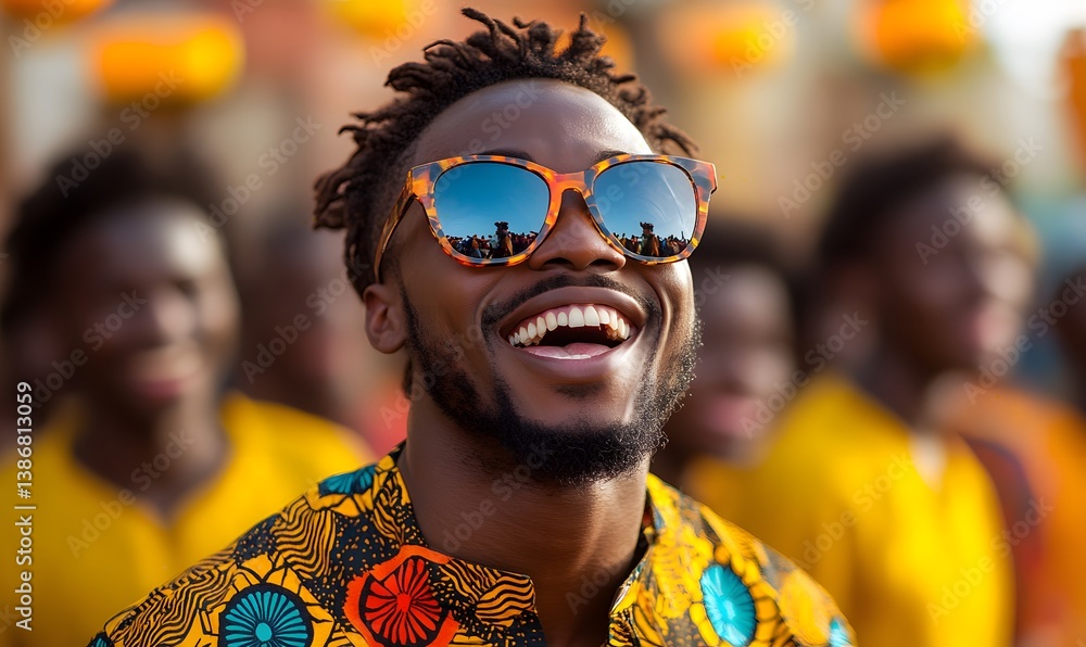 Obraz premium African football supporters enjoying themselves while cheering on their preferred side - Sport entertainment idea,