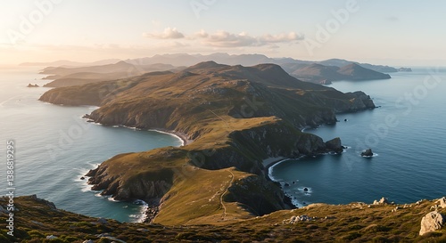 Golden Hour Embrace: Coastal Majesty AI Generated