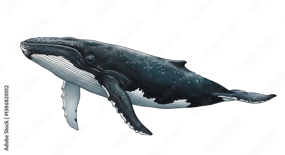 Fototapeta premium Humpback Whale: Detailed Digital Painting of an Ocean Giant AI Generated