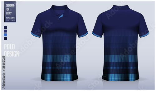Polo shirt mockup template design for soccer jersey, football kit or sportswear. Sport uniform in front view and back view. T-shirt mockup for sport club. Fabric pattern.