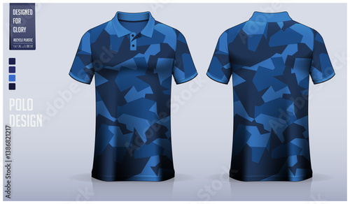 Polo shirt mockup template design for soccer jersey, football kit or sportswear. Sport uniform in front view and back view. T-shirt mockup for sport club. Fabric pattern.